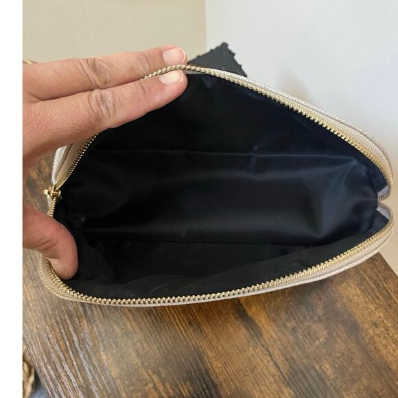 Stackers Taupe Faux Leather 2 Zipper Compartments Cosmetic Makeup Travel Bag - Picture 9 of 11